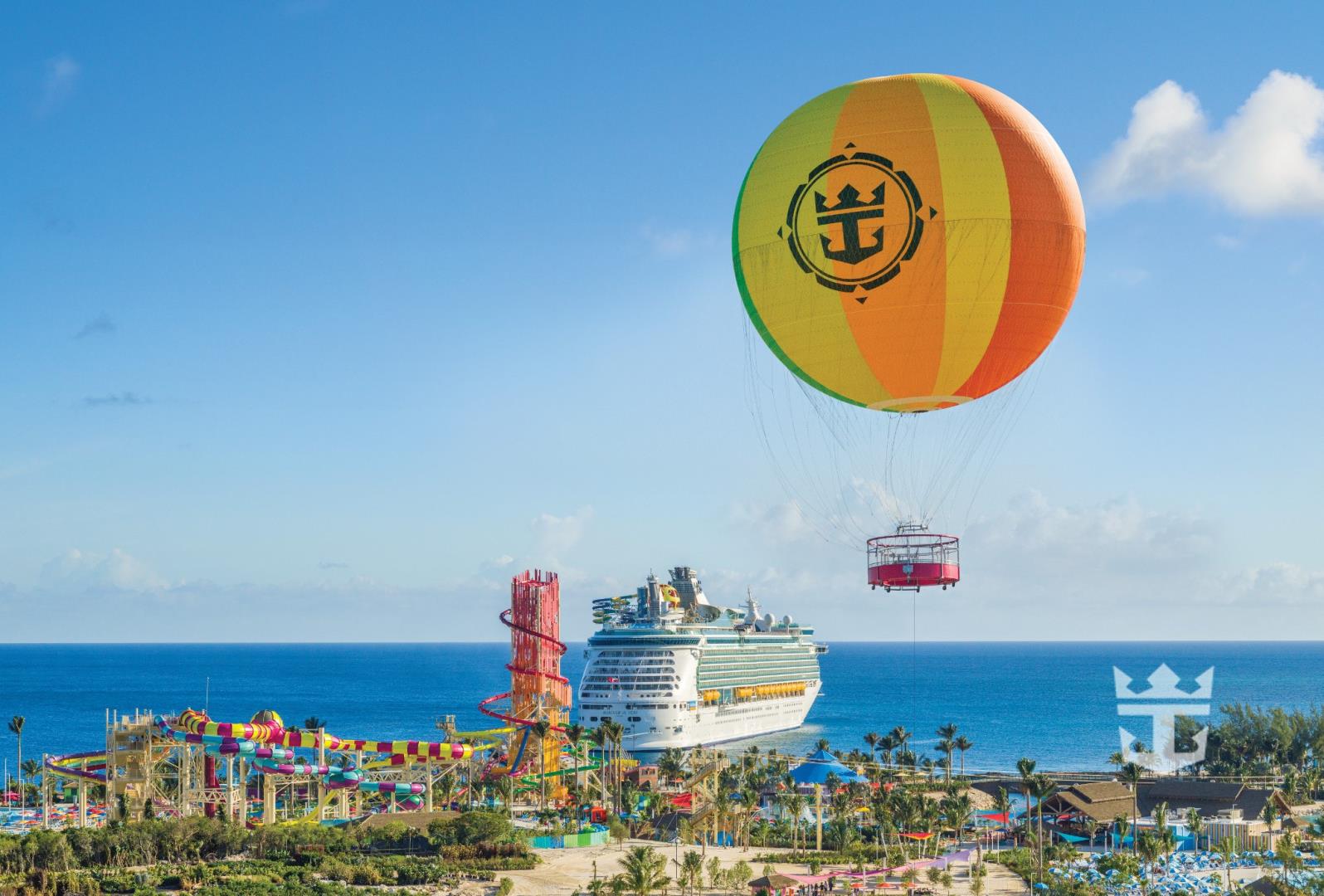 View of Mariner of the Seas docked at Coco Cay - Photo Credit: Jordan & Dani